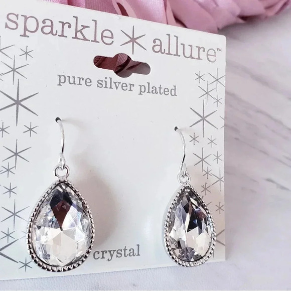 Pure Silver Plated Cristal Drop Earrings Sparkle Allure Tear Drop Style - Picture 5 of 7